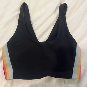 Spiritual Gangster Black Sports Bra with Rainbow Stripes